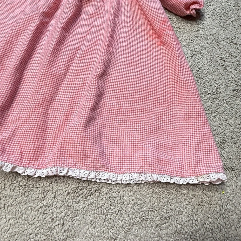 Primitive Baby Girls Red Gingham Christmas Nightgown Eyelet Lace 18-24M 1980s